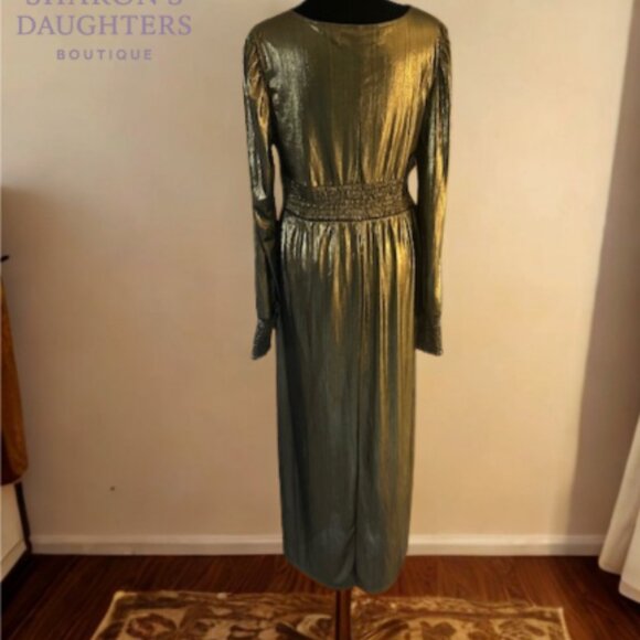 For G and PL Metallic Long Sleeve Cocktail Dress, Split Hem Dress (Medium) - Picture 4 of 4